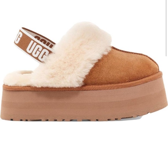 Ugg Womens Funkette Tan Suede Shearling Slingback Slip-On Slippers Shoes - Picture 4 of 10